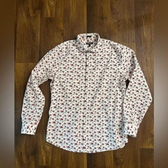 Express White and Red Floral Men's Shirt - Picture 2 of 7